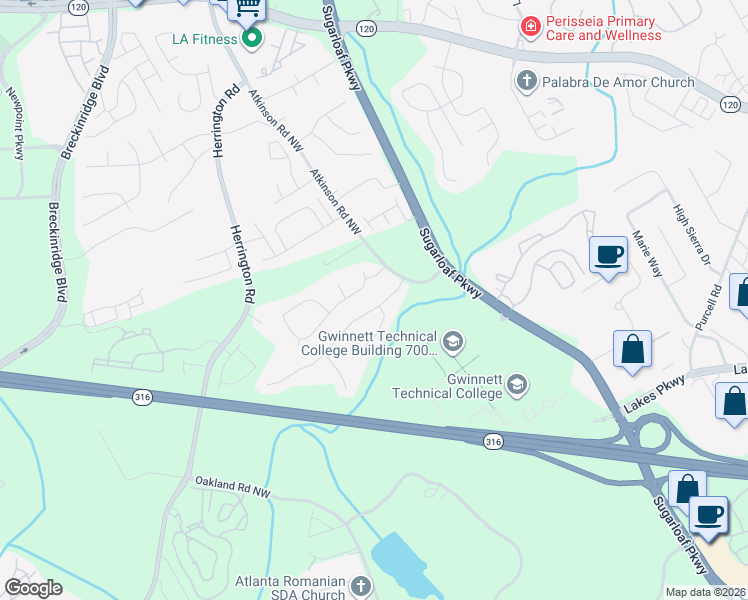 map of restaurants, bars, coffee shops, grocery stores, and more near 1995 Glynmoore Drive in Lawrenceville