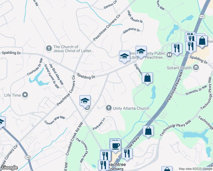 map of restaurants, bars, coffee shops, grocery stores, and more near 3650 Centennial Square in Peachtree Corners