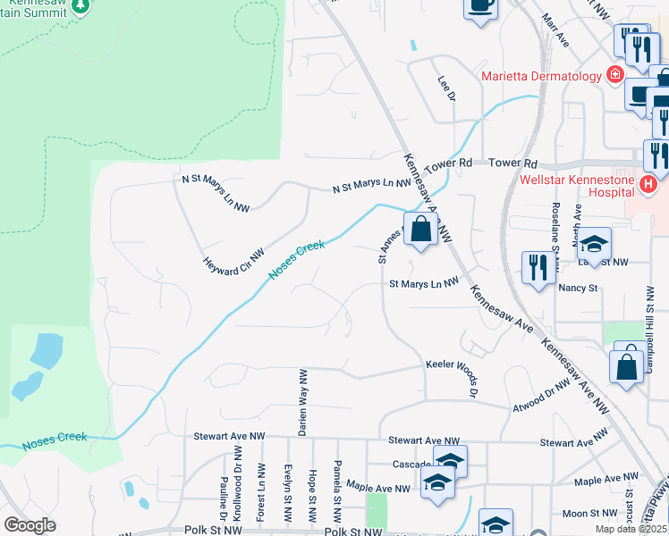 map of restaurants, bars, coffee shops, grocery stores, and more near 514 Saint Teresa Terrace Northwest in Marietta