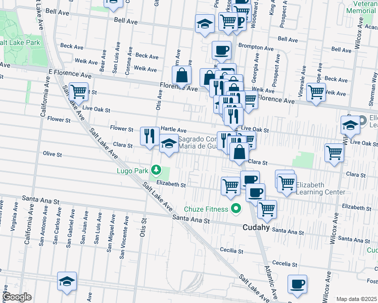 map of restaurants, bars, coffee shops, grocery stores, and more near 43 Clara Street in Cudahy