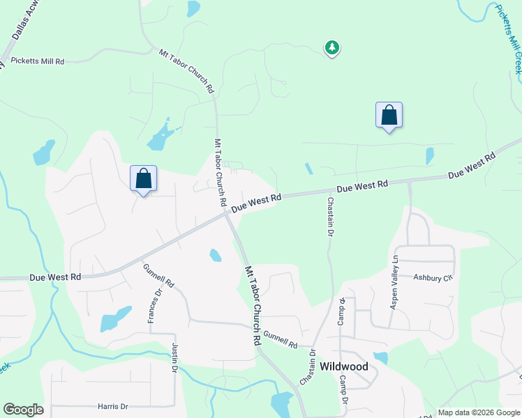 map of restaurants, bars, coffee shops, grocery stores, and more near 1640 Due West Road in Dallas