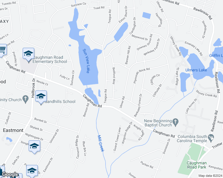 map of restaurants, bars, coffee shops, grocery stores, and more near 2017 Bedford Way in Columbia