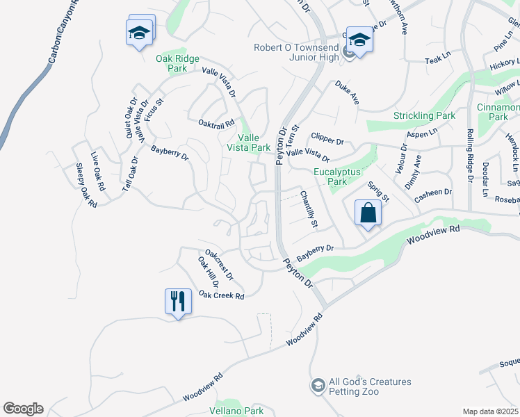 map of restaurants, bars, coffee shops, grocery stores, and more near 15815 Antelope Drive in Chino Hills