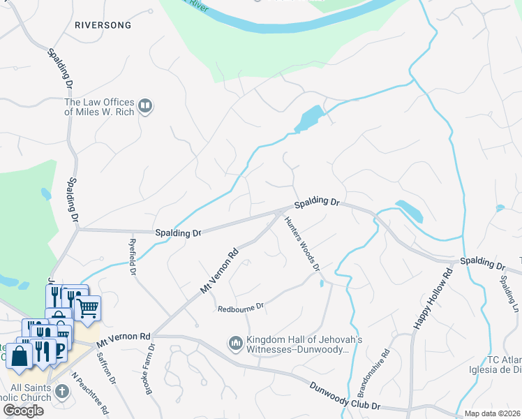 map of restaurants, bars, coffee shops, grocery stores, and more near 115 Belvedere Court in Atlanta