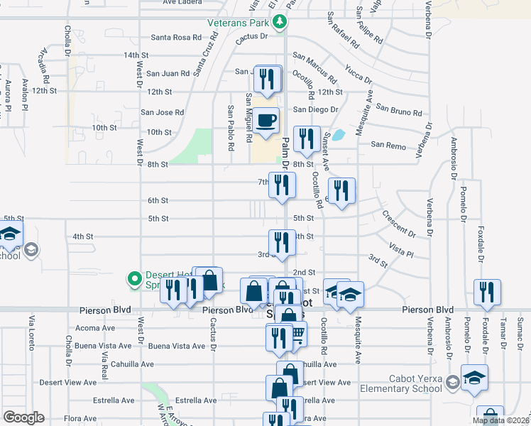 map of restaurants, bars, coffee shops, grocery stores, and more near in Desert Hot Springs
