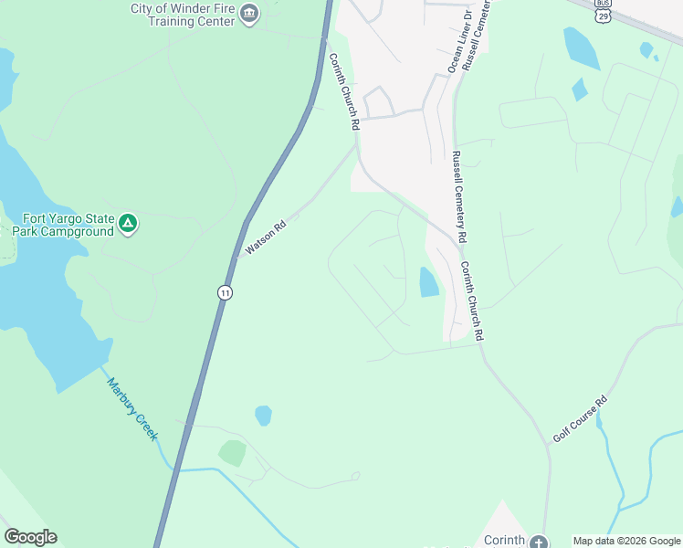 map of restaurants, bars, coffee shops, grocery stores, and more near 1071 Sutherland Drive in Winder