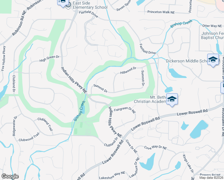 map of restaurants, bars, coffee shops, grocery stores, and more near 4110 Summit Drive in Marietta