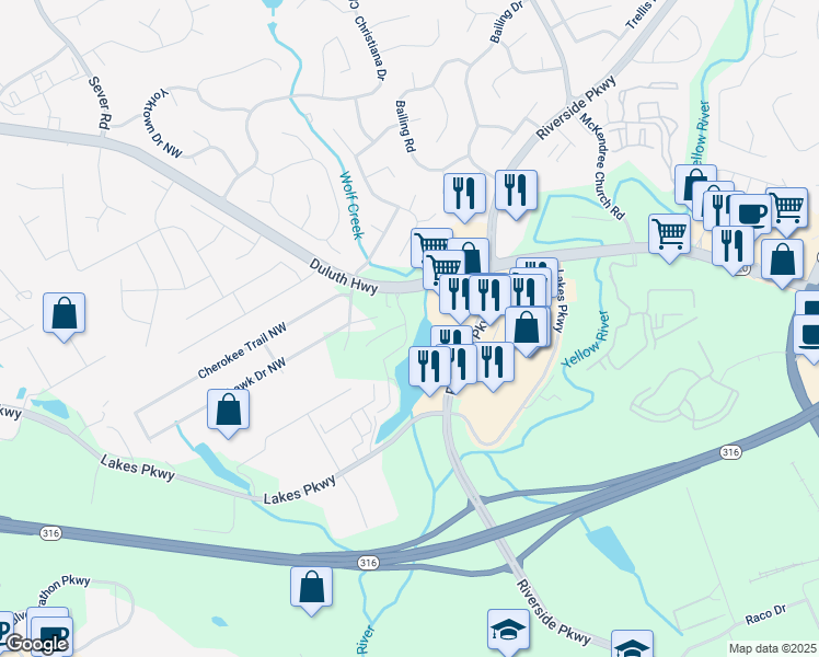 map of restaurants, bars, coffee shops, grocery stores, and more near 979 Collections Drive in Lawrenceville