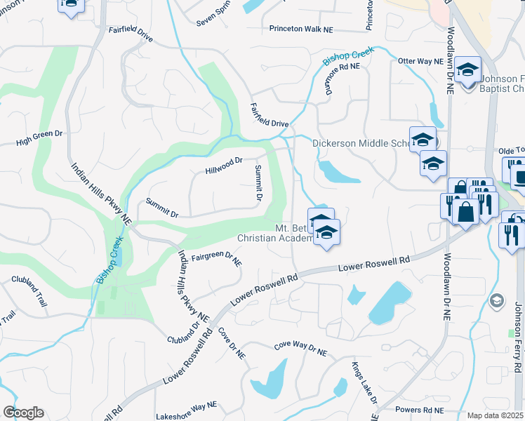 map of restaurants, bars, coffee shops, grocery stores, and more near 4250 Summit Drive in Marietta
