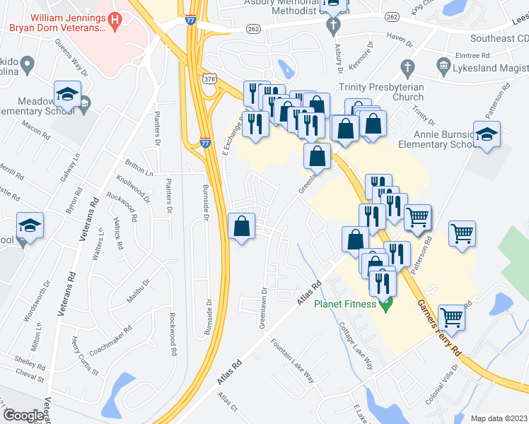 map of restaurants, bars, coffee shops, grocery stores, and more near 233 Forest Green Drive in Columbia