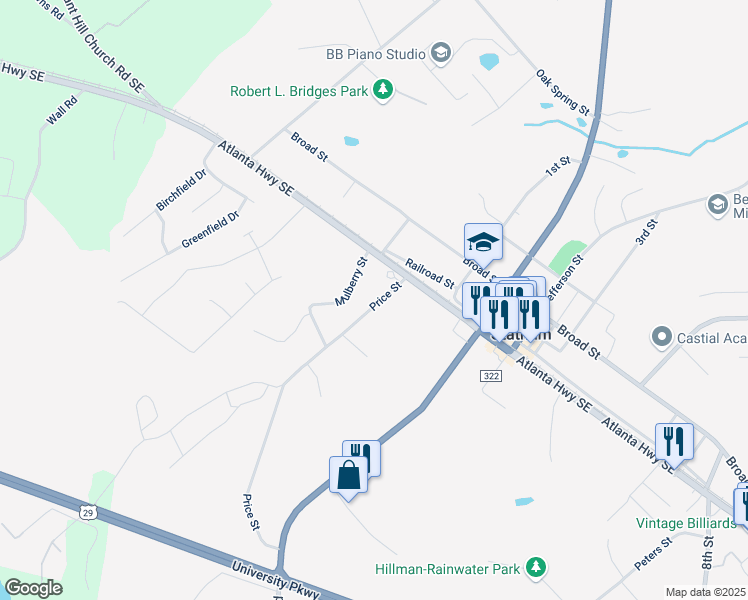 map of restaurants, bars, coffee shops, grocery stores, and more near 358 Price Street in Statham