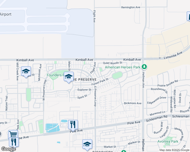map of restaurants, bars, coffee shops, grocery stores, and more near 15833 East Preserve Loop in Chino
