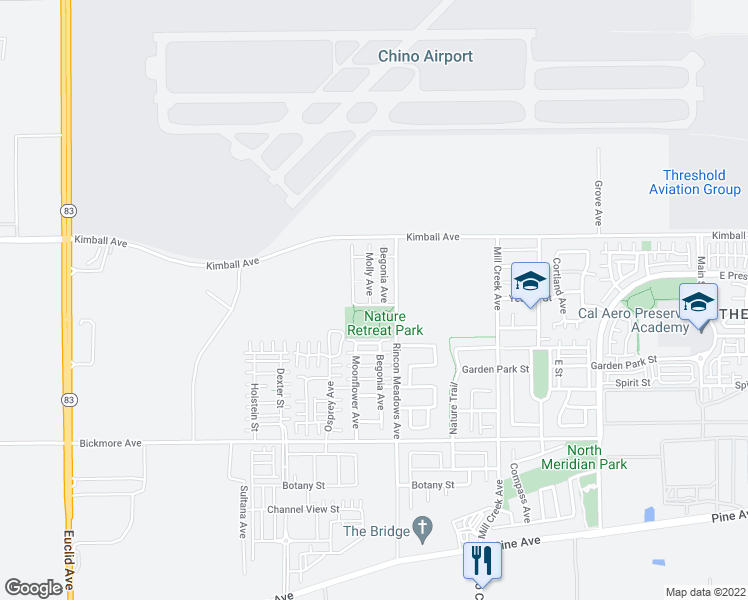 map of restaurants, bars, coffee shops, grocery stores, and more near 15758 Begonia Avenue in Chino