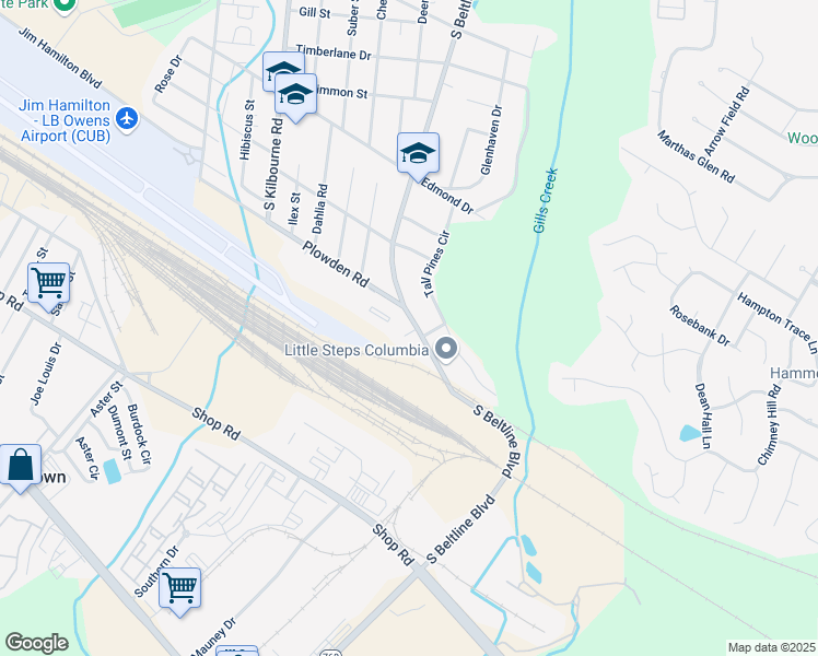 map of restaurants, bars, coffee shops, grocery stores, and more near 8 Loquat Court in Columbia