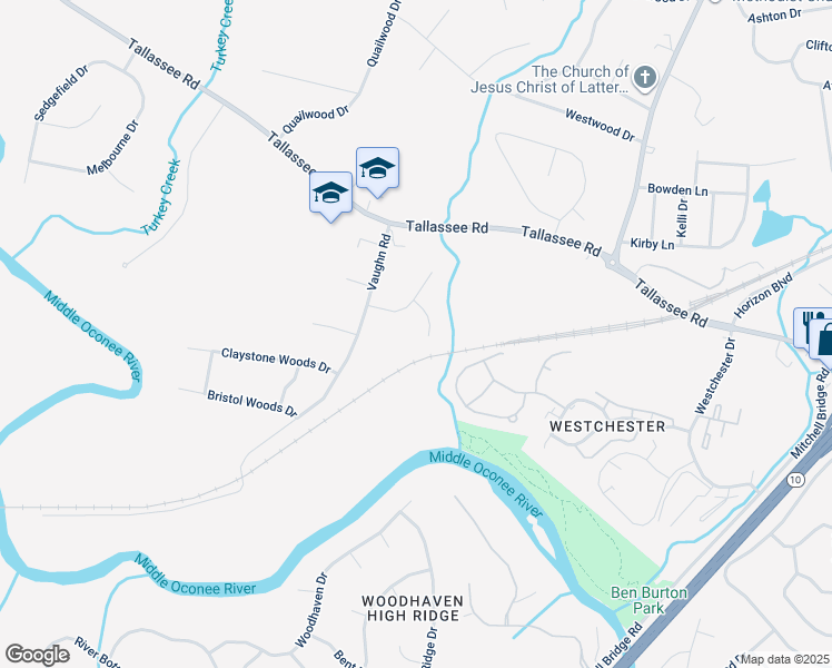 map of restaurants, bars, coffee shops, grocery stores, and more near 197 Creekwood Place in Athens