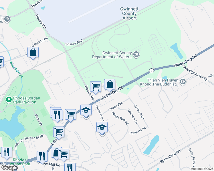 map of restaurants, bars, coffee shops, grocery stores, and more near 340 Timber Gate Court in Lawrenceville
