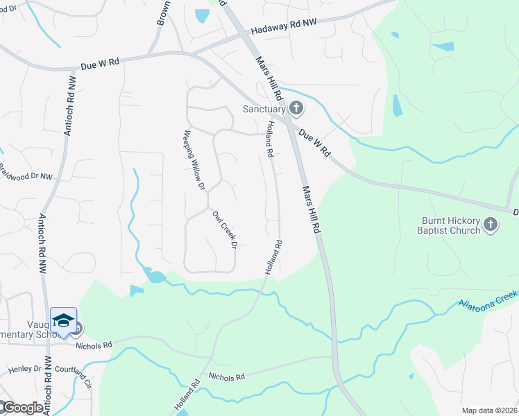 map of restaurants, bars, coffee shops, grocery stores, and more near 413 Holland Springs Drive Northwest in Powder Springs