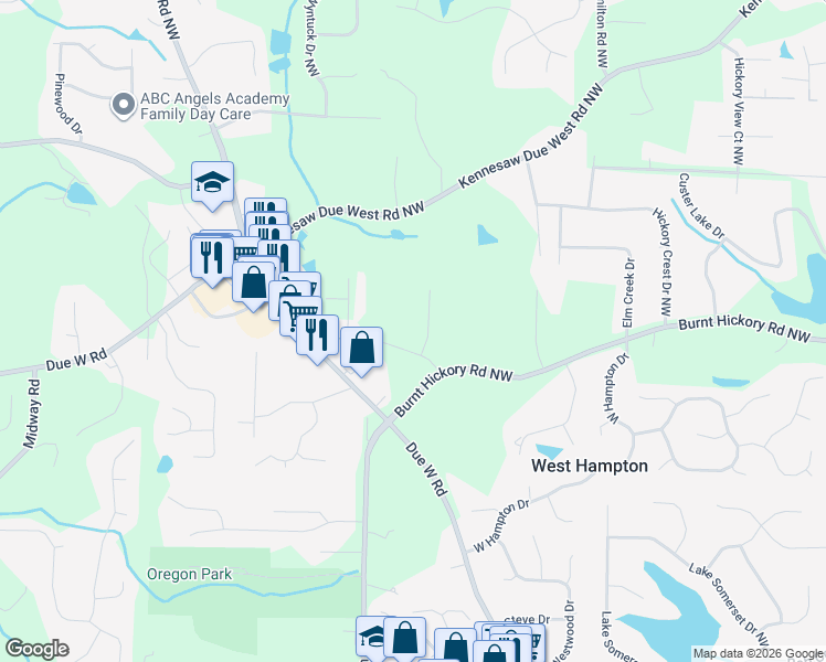map of restaurants, bars, coffee shops, grocery stores, and more near 505 Harrison Way in Marietta
