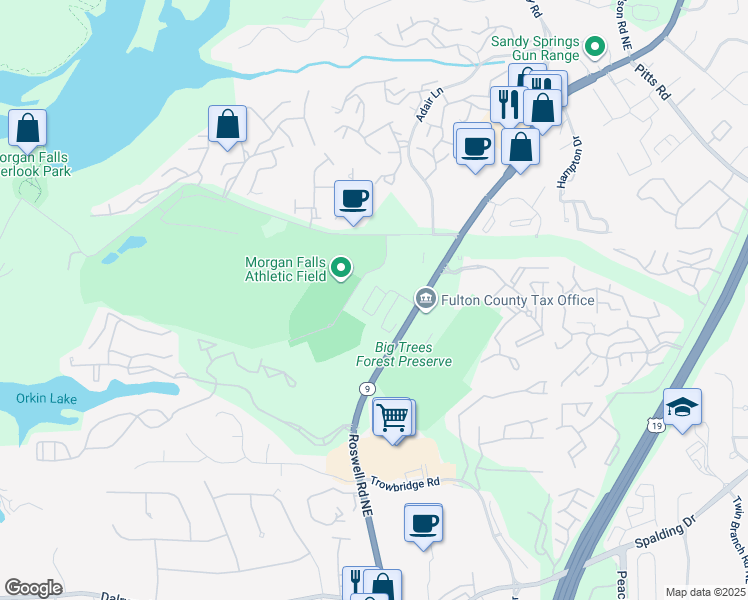 map of restaurants, bars, coffee shops, grocery stores, and more near 7750 Roswell Road in Sandy Springs