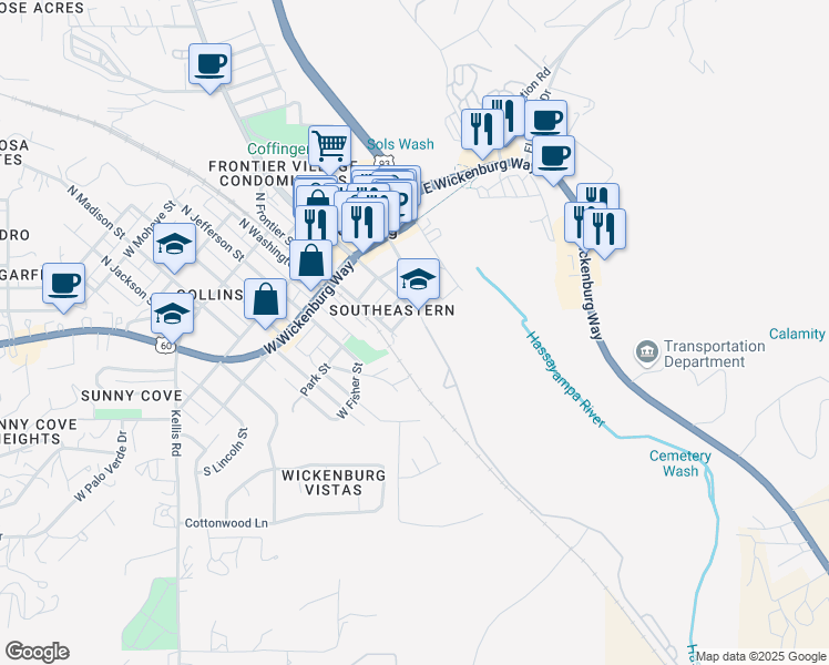 map of restaurants, bars, coffee shops, grocery stores, and more near 312 South Tegner Street in Wickenburg