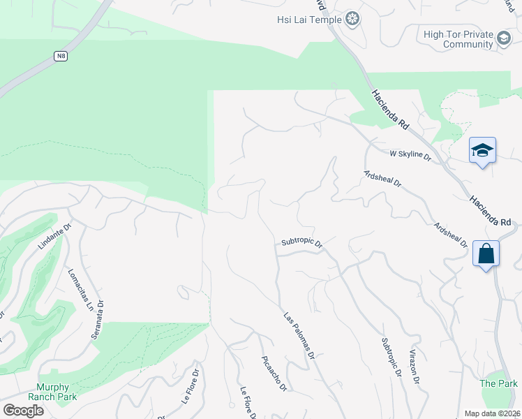 map of restaurants, bars, coffee shops, grocery stores, and more near 2310 Las Palomas Drive in La Habra Heights