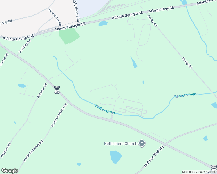 map of restaurants, bars, coffee shops, grocery stores, and more near 86 Charlie Way in Winder