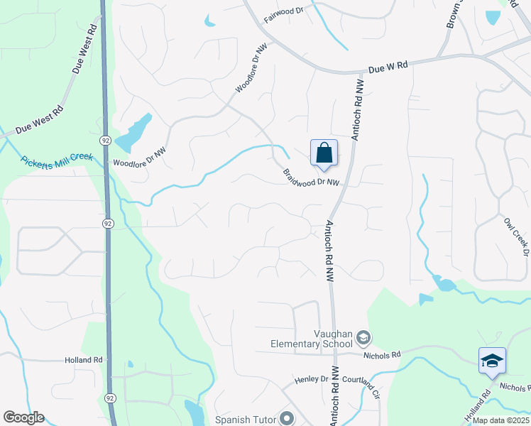 map of restaurants, bars, coffee shops, grocery stores, and more near 432 Sirocco Court Northwest in Powder Springs