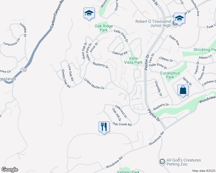 map of restaurants, bars, coffee shops, grocery stores, and more near 3043 Crape Myrtle Circle in Chino Hills