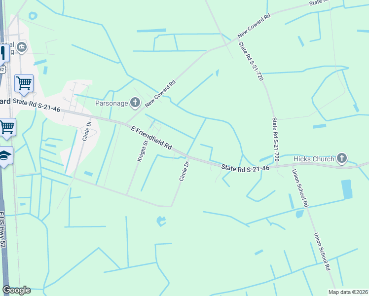 map of restaurants, bars, coffee shops, grocery stores, and more near 333 East Friendfield Road in Coward