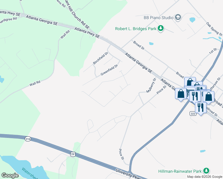 map of restaurants, bars, coffee shops, grocery stores, and more near 476 Whispering Oaks in Statham