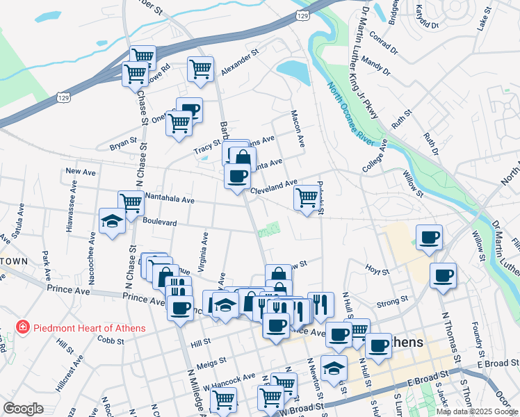 map of restaurants, bars, coffee shops, grocery stores, and more near 270 Crawford Avenue in Athens