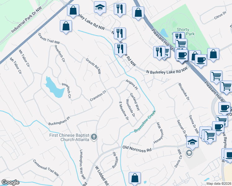 map of restaurants, bars, coffee shops, grocery stores, and more near 4310 East Meadow Drive in Duluth