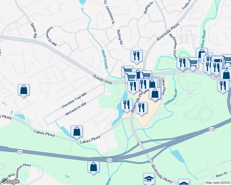 map of restaurants, bars, coffee shops, grocery stores, and more near 979 Collections Drive in Lawrenceville