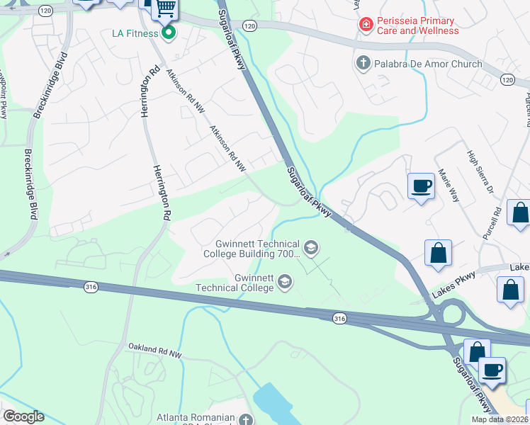 map of restaurants, bars, coffee shops, grocery stores, and more near 1995 Glynmoore Drive in Lawrenceville