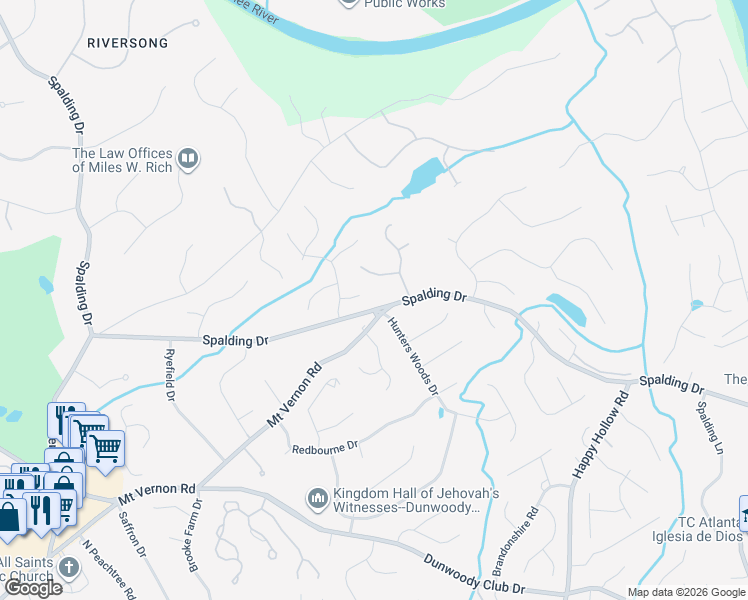 map of restaurants, bars, coffee shops, grocery stores, and more near 115 Belvedere Court in Atlanta