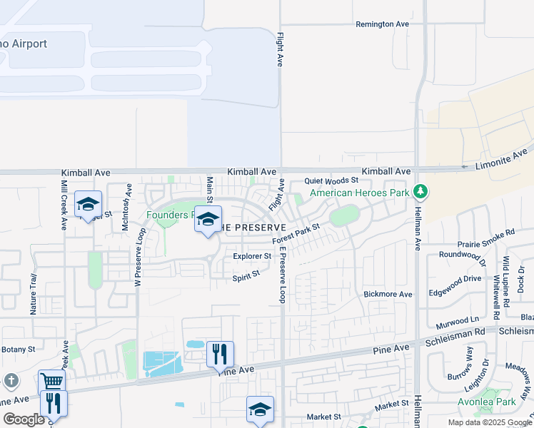 map of restaurants, bars, coffee shops, grocery stores, and more near 15207 Flight Avenue in Chino