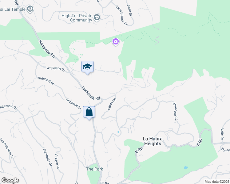 map of restaurants, bars, coffee shops, grocery stores, and more near 171 Canada Sombre Road in La Habra Heights