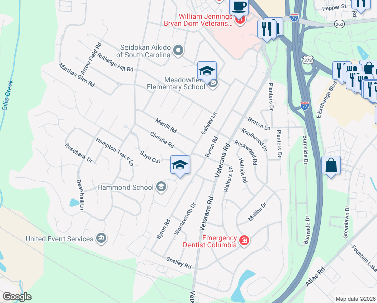 map of restaurants, bars, coffee shops, grocery stores, and more near 652 Galway Lane in Columbia