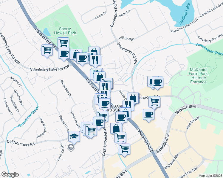 map of restaurants, bars, coffee shops, grocery stores, and more near 2449 Fairlie Drive in Duluth