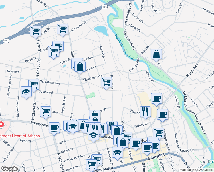 map of restaurants, bars, coffee shops, grocery stores, and more near 162 Tibbetts Street in Athens