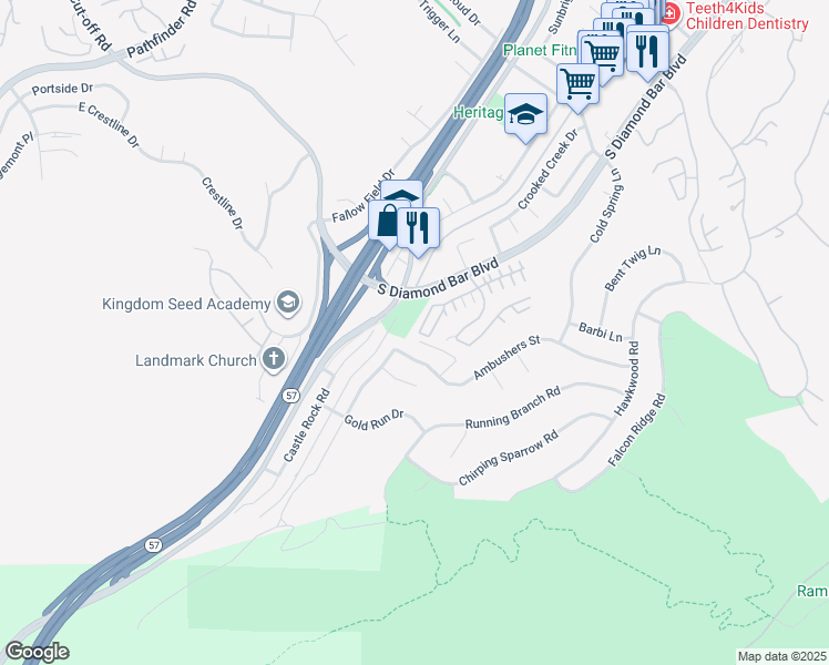 map of restaurants, bars, coffee shops, grocery stores, and more near 3135 Marigold Circle in Diamond Bar