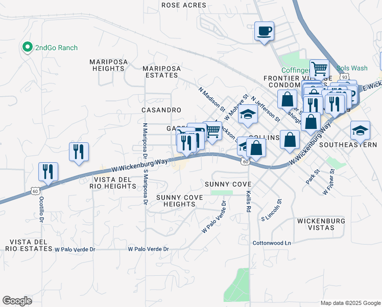 map of restaurants, bars, coffee shops, grocery stores, and more near 632 West Wickenburg Way in Wickenburg