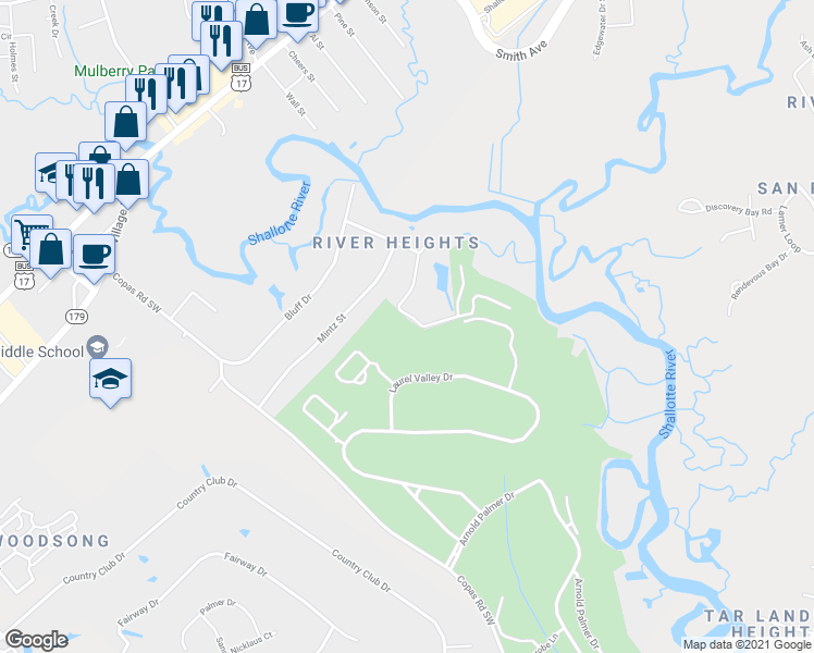 map of restaurants, bars, coffee shops, grocery stores, and more near 570 Lightwood Lane in Shallotte