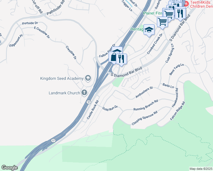 map of restaurants, bars, coffee shops, grocery stores, and more near 3443 Castlerock Road in Diamond Bar