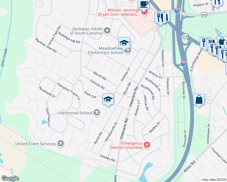 map of restaurants, bars, coffee shops, grocery stores, and more near 652 Galway Lane in Columbia