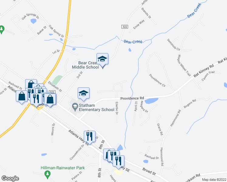 map of restaurants, bars, coffee shops, grocery stores, and more near 38 Goldshore Way in Statham