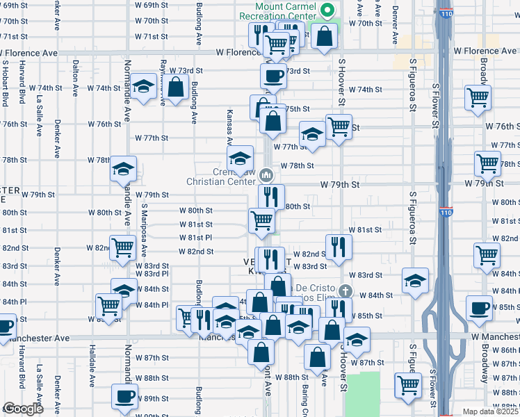 map of restaurants, bars, coffee shops, grocery stores, and more near in Los Angeles