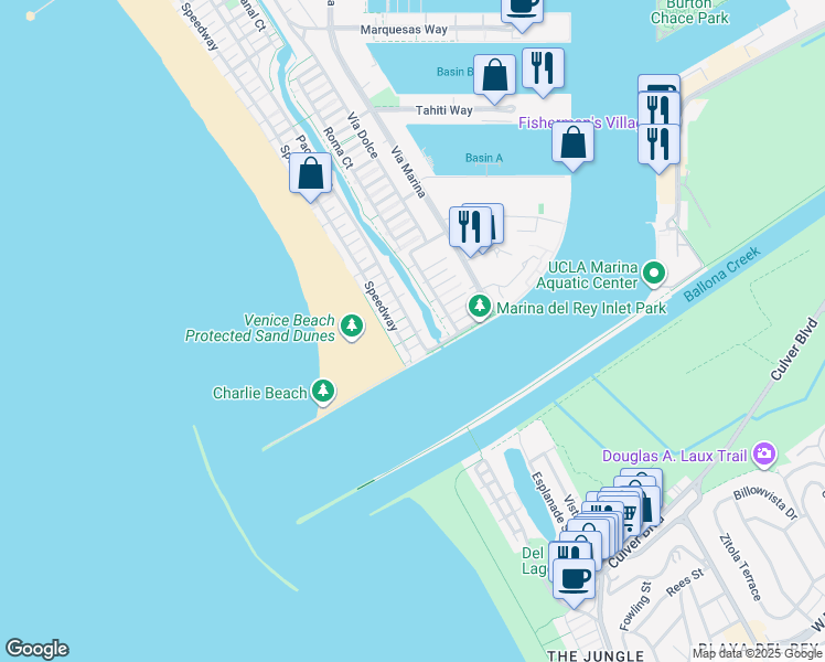 map of restaurants, bars, coffee shops, grocery stores, and more near 29 Yawl Street in Los Angeles