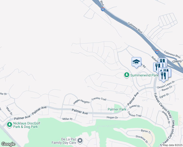 map of restaurants, bars, coffee shops, grocery stores, and more near 1537 Yucca Court in Calimesa