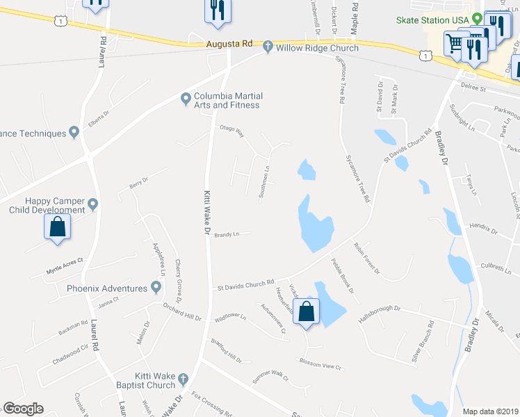 map of restaurants, bars, coffee shops, grocery stores, and more near 353 Southmen Lane in West Columbia